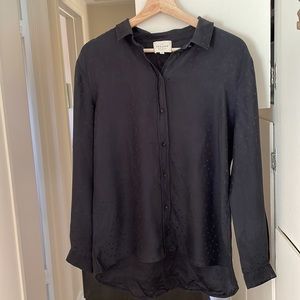 Sezane black silk polka dot long sleeve shirt
